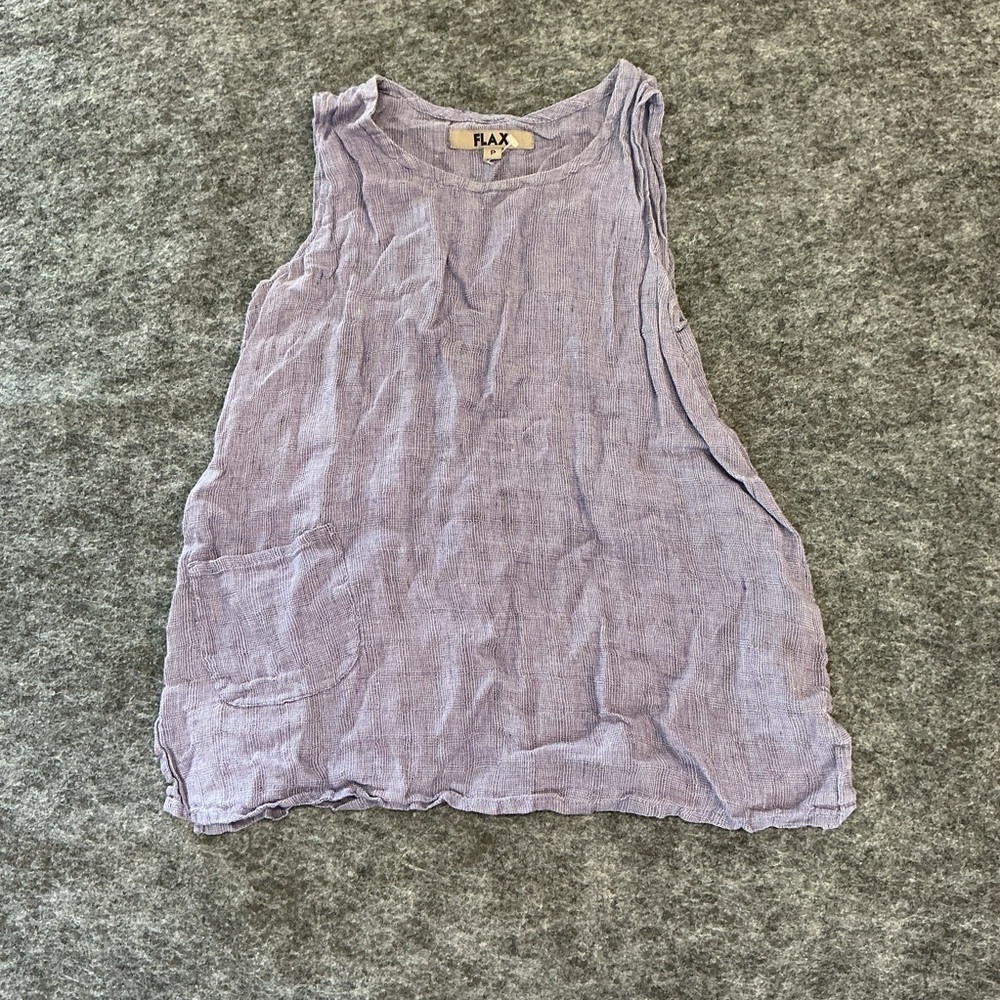 Flax Blue White Grid Linen A Line Tank Top Blouse A36
